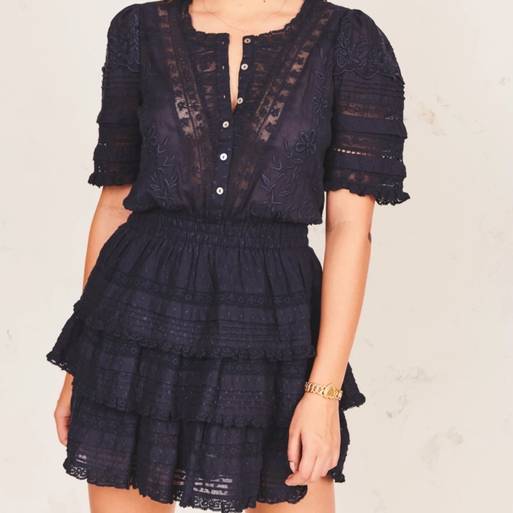 Brand new with tags LoveShackFancy navy blue dress
